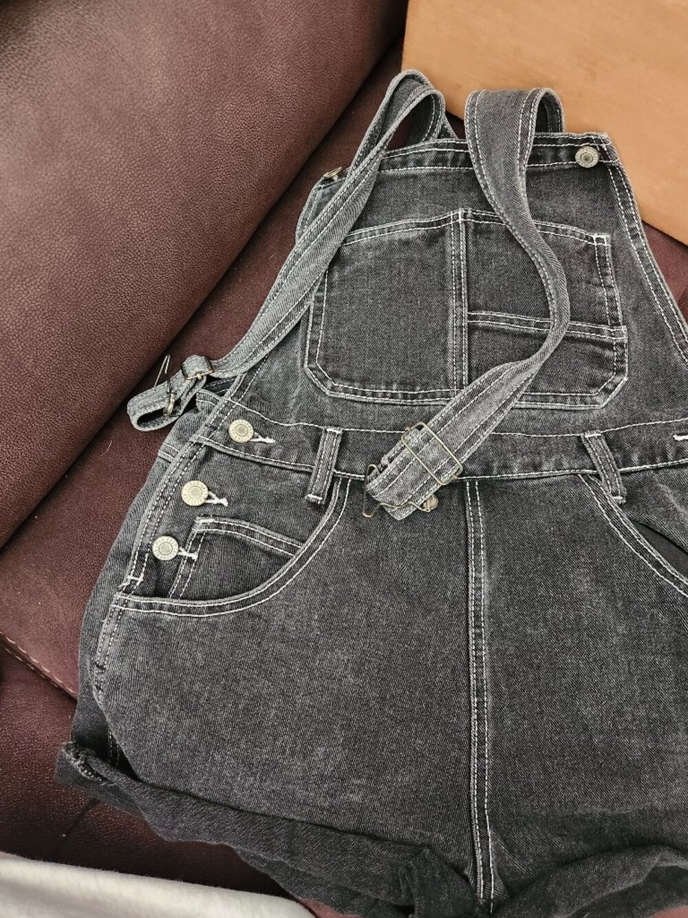 Black Denim Overall Shorts